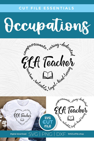 ELA Teacher svg, English teacher svg, English Language Arts teacher, school svg, heart shape, back to school svg, appreciation week SVG SVG Cut File 