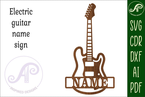 Electric Guitar Name sign svg laser cut template, wall art SVG APInspireddesigns 