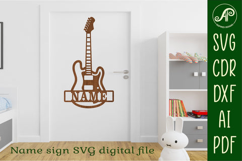 Electric Guitar Name sign svg laser cut template, wall art SVG APInspireddesigns 