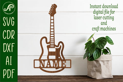 Electric Guitar Name sign svg laser cut template, wall art SVG APInspireddesigns 