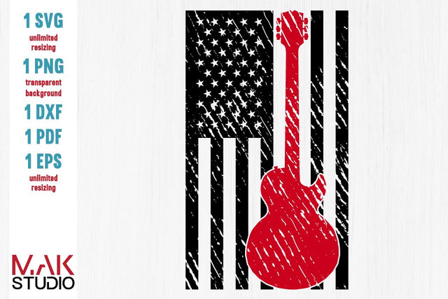 Electric guitar svg, Bass guitar svg, Guitarist svg USA flag, American flag, Distressed flag, Bass guitar cut fule SVG MAKStudion 