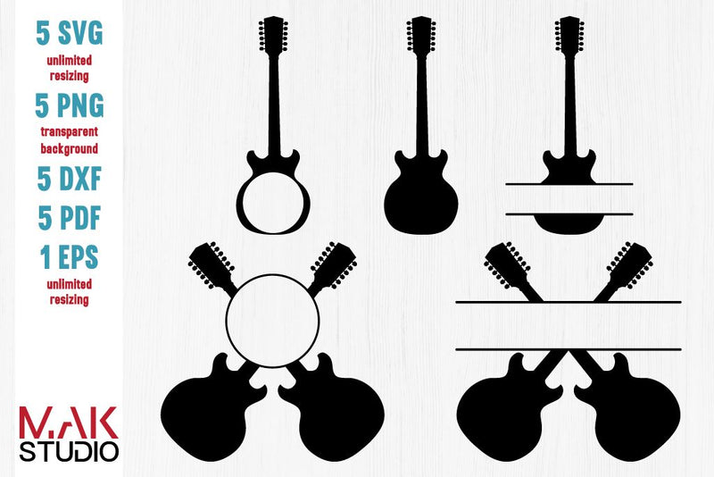 Electric guitar svg, Electric guitar dxf, Electric guitar monogram svg