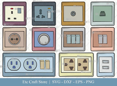 Electrical Socket Clipart SVG Cut File | Socket Svg | Electrical Plug Svg | Light Switches Svg | Power Socket Svg | Electrical Socket Svg Bundle SVG ETC Craft 