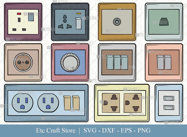 Electrical Socket Clipart SVG Cut File | Socket Svg | Electrical Plug Svg | Light Switches Svg | Power Socket Svg | Electrical Socket Svg Bundle SVG ETC Craft 