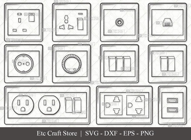 Electrical Socket Outline SVG Cut File | Socket Svg | Electrical Plug Svg | Light Switches Svg | Power Socket Svg | Electrical Socket Svg Bundle SVG ETC Craft 