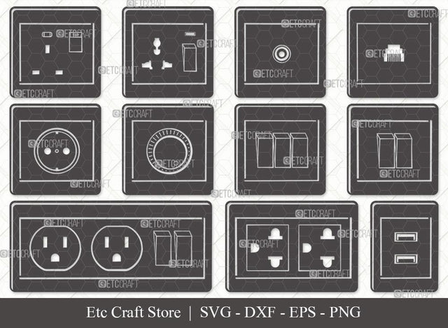 Electrical Socket Silhouette SVG Cut File | Socket Svg | Electrical Plug Svg | Light Switches Svg | Power Socket Svg | Electrical Socket Svg Bundle SVG ETC Craft 