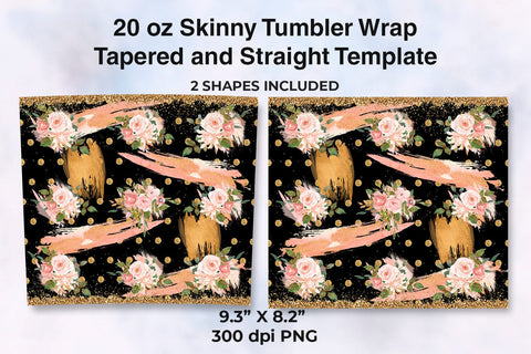 Elegant Floral Pattern & Gold Glitter Tumbler Wrap Design Sublimation Sublimatiz Designs 