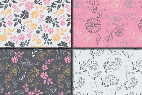 Elegant Floral Seamless Patterns - Gray Blue, Peach, Pink Digital Pattern VR Digital Design 