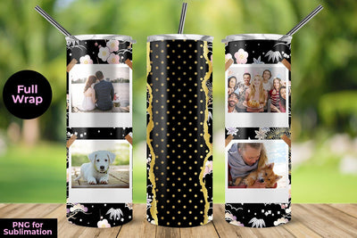 Elegant Flowers Photo Frame 20oz Skinny Tumbler Wrap Template for Sublimation Sublimation Sublimatiz Designs 