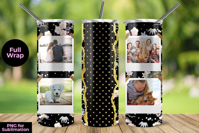 Elegant Flowers Photo Frame 20oz Skinny Tumbler Wrap Template for Sublimation Sublimation Sublimatiz Designs 