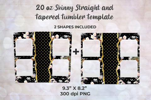 Elegant Flowers Photo Frame 20oz Skinny Tumbler Wrap Template for Sublimation Sublimation Sublimatiz Designs 