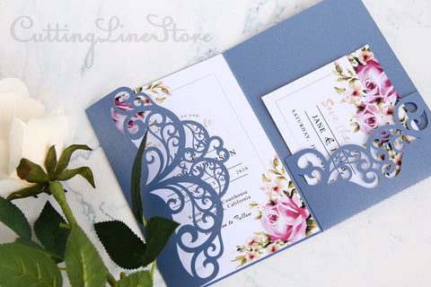 Elegant invitation svg, Trifold wedding invitation template SVG CuttingLineStore 