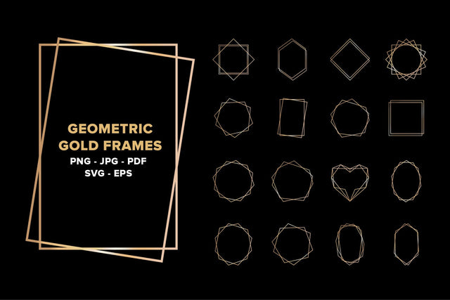 Elegant wedding geometric gold frames, golden frames png SVG Tori card store 