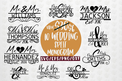 Elegant Wedding Split Monogram Bundle EPS SVG DXF JPG PNG SVG CoralCutsSVG 