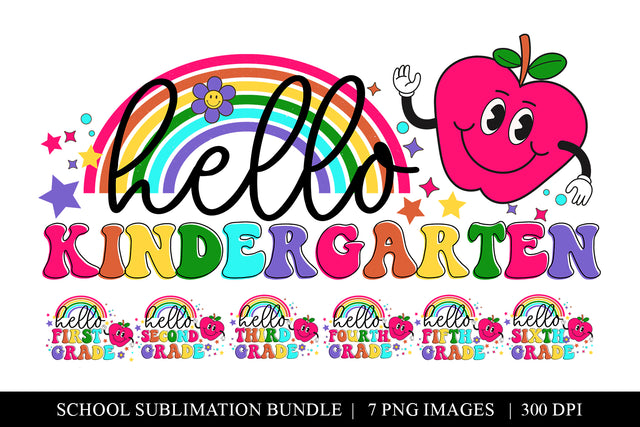 Elementary School PNG Bundle: Kindergarten - 6th Grade Sublimation BijouBay 