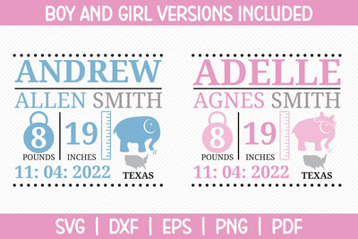 Elephant Baby Birth Announcement SVG SVG CraftLabSVG 