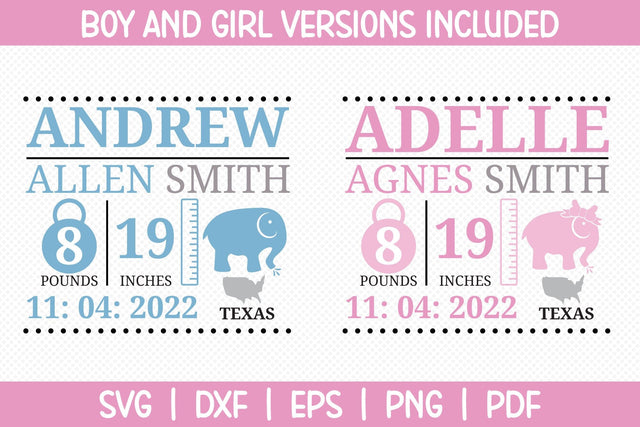 Elephant Baby Birth Announcement SVG SVG CraftLabSVG 