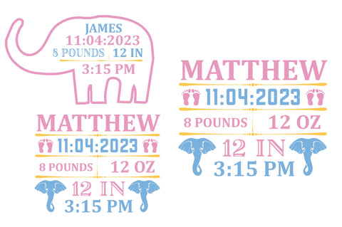 Elephant Birth Announcement SVG Bundle SVG Regulrcrative 