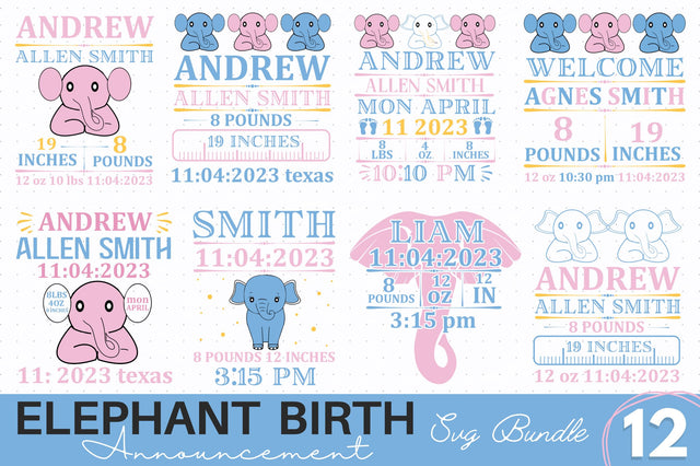 Elephant Birth Announcement SVG Bundle SVG Regulrcrative 