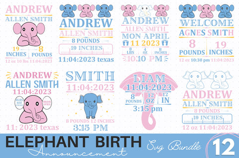 Elephant Birth Announcement SVG Bundle SVG Regulrcrative 
