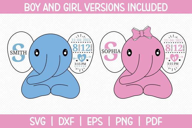 Elephant Birth Announcement SVG SVG CraftLabSVG 