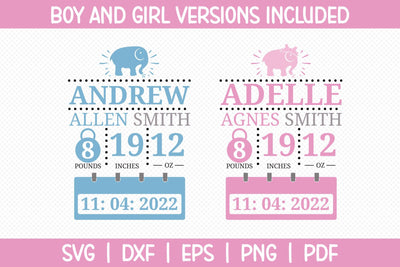 Elephant Birth Announcement SVG SVG CraftLabSVG 