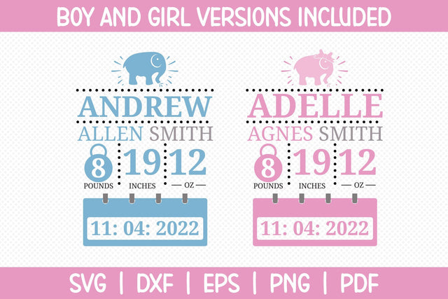 Elephant Birth Announcement SVG SVG CraftLabSVG 