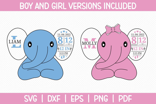 Elephant Birth Stats Announcement SVG SVG CraftLabSVG 