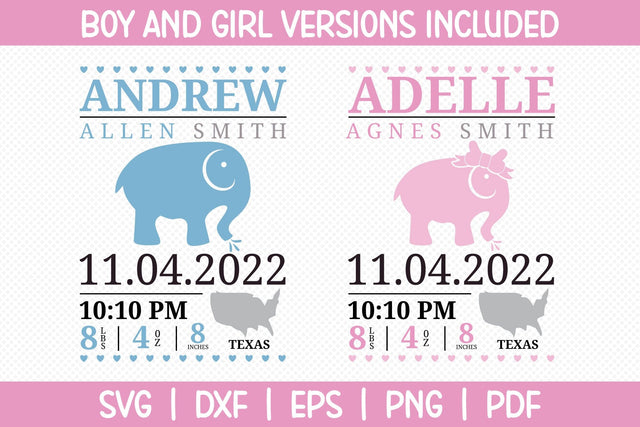 Elephant Birth Stats Announcement SVG SVG CraftLabSVG 