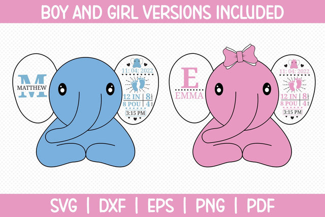 Elephant Boy and Girl Birth Stats Announcement SVG SVG CraftLabSVG 