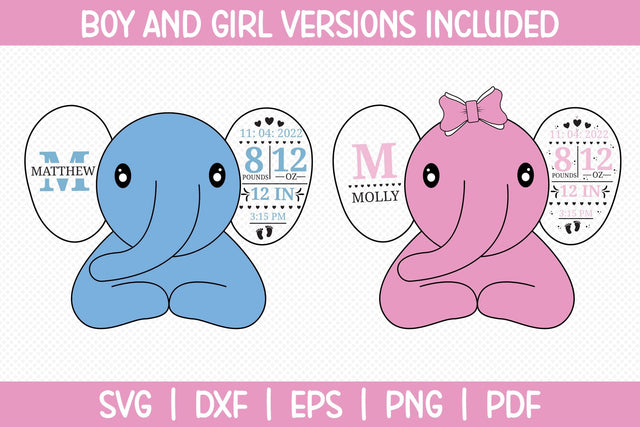 Elephant Boy & Girl Birth Announcement SVG SVG CraftLabSVG 