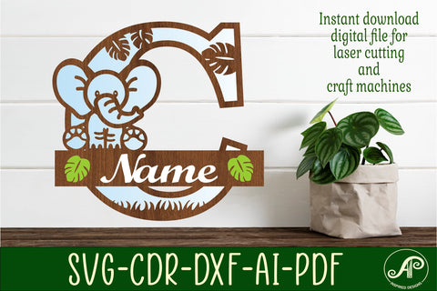 Elephant Capital Monogram Letter C SVG SVG APInspireddesigns 