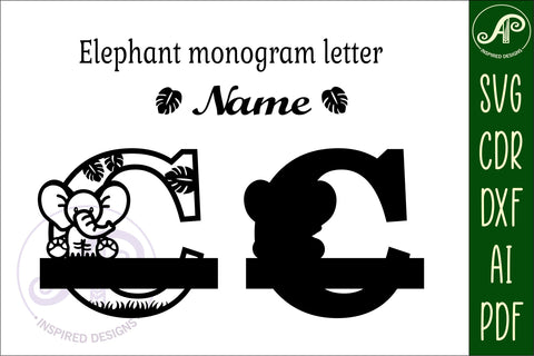 Elephant Capital Monogram Letter C SVG SVG APInspireddesigns 
