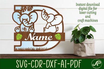 Elephant Capital Monogram Letter D SVG SVG APInspireddesigns 