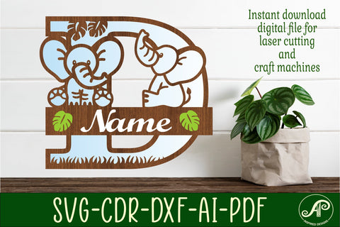 Elephant Capital Monogram Letter D SVG SVG APInspireddesigns 