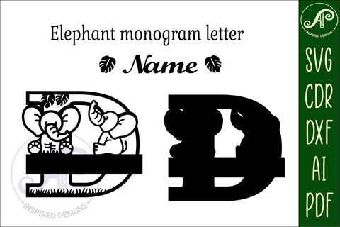 Elephant Capital Monogram Letter D SVG SVG APInspireddesigns 