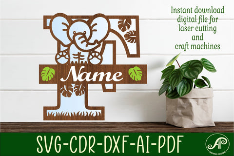 Elephant Capital Monogram Letter F SVG SVG APInspireddesigns 