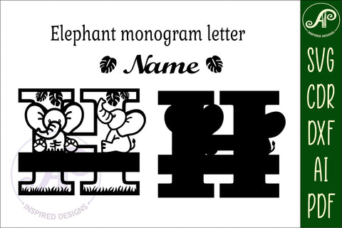 Elephant Capital Monogram Letter H SVG SVG APInspireddesigns 