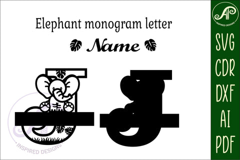 Elephant Capital Monogram Letter J SVG SVG APInspireddesigns 