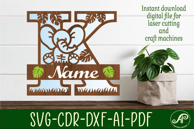 Elephant Capital Monogram Letter K SVG SVG APInspireddesigns 