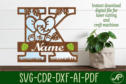 Elephant Capital Monogram Letter K SVG SVG APInspireddesigns 