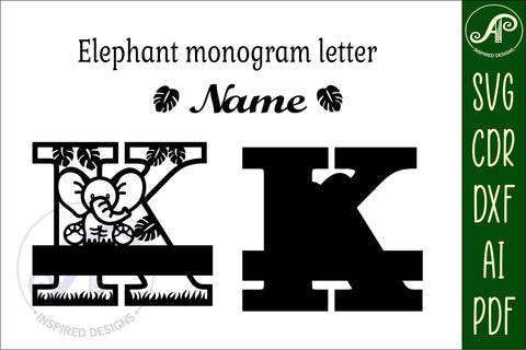 Elephant Capital Monogram Letter K SVG SVG APInspireddesigns 