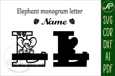 Elephant Capital Monogram Letter L SVG SVG APInspireddesigns 