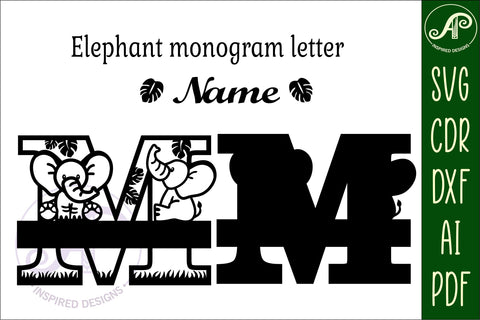Elephant Capital Monogram Letter M SVG SVG APInspireddesigns 