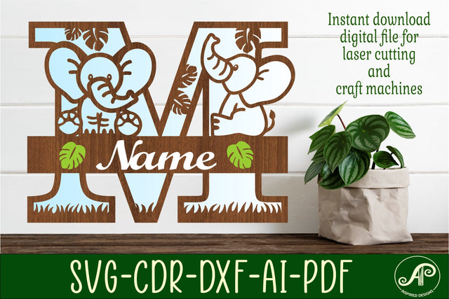 Elephant Capital Monogram Letter M SVG SVG APInspireddesigns 