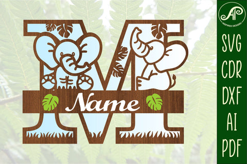 Elephant Capital Monogram Letter M SVG SVG APInspireddesigns 