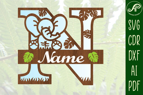 Elephant Capital Monogram Letter N SVG SVG APInspireddesigns 