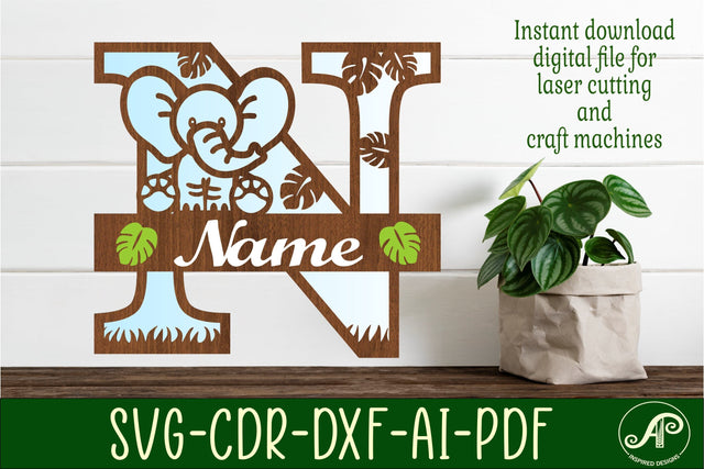 Elephant Capital Monogram Letter N SVG SVG APInspireddesigns 