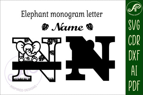 Elephant Capital Monogram Letter N SVG SVG APInspireddesigns 