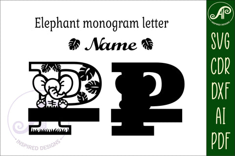 Elephant Capital Monogram Letter P SVG SVG APInspireddesigns 